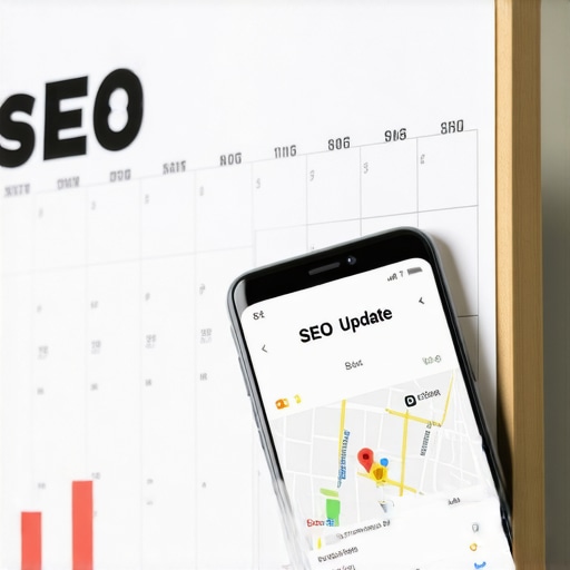 Scheduling Local SEO Updates on a Calendar A calendar and smartphone showing a strategy for recurring local SEO tasks and map profile updates.