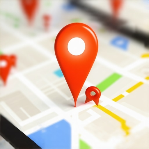 A digital map showing a highlighted business location pin among several faded pins.