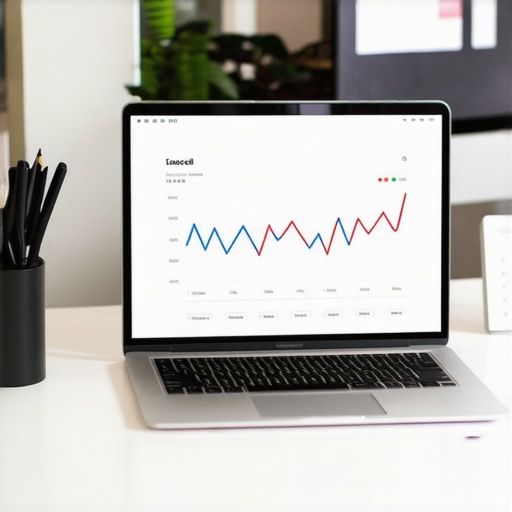 Streamlined Daily SEO Workflow for Small Teams An organized office desk showing a laptop screen with local search metrics representing efficient daily task management.