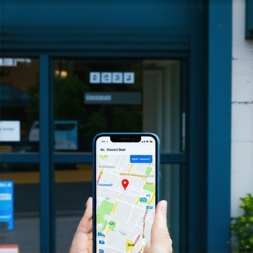 Synchronizing Physical Signage with Digital Local SEO Profiles A side-by-side comparison of a physical shop storefront and its digital Google Maps listing showing consistent branding.