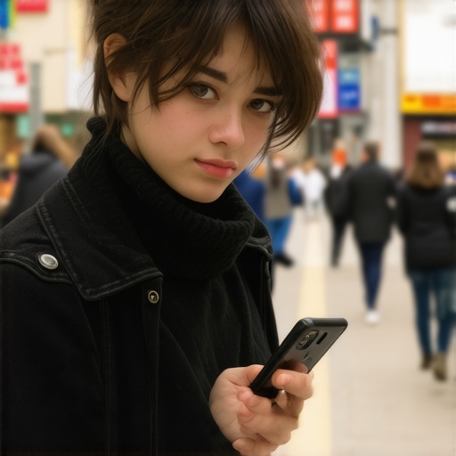 A frustrated person waiting for a local website to load on their phone in a city street.