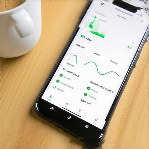 A smartphone displaying a local search tracking tool dashboard with positive growth metrics.