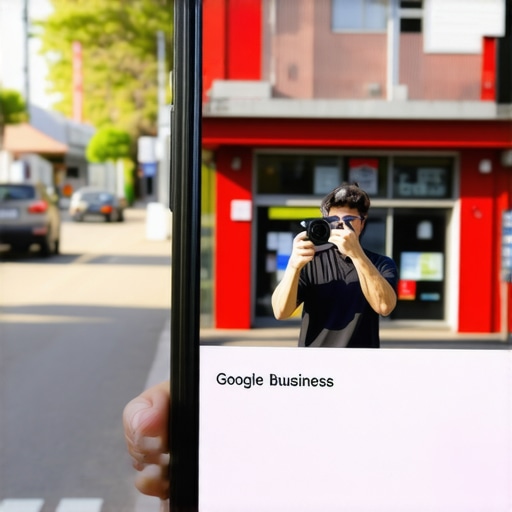 A business owner capturing a real-time photo for a local SEO update