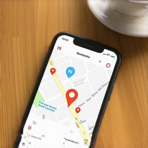 Smartphone displaying verified local business hours and map pin on a desk