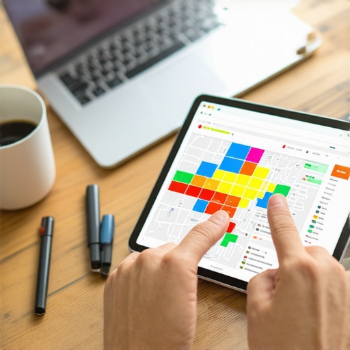 Visualizing Local SEO Heatmaps for Better Rankings A person analyzing a local SEO heat map grid to track map pack rankings across a neighborhood.