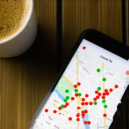 A smartphone showing a ranking heatmap for a local business to track map pack visibility.