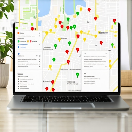 A local SEO rank tracking grid showing search visibility across different city neighborhoods.