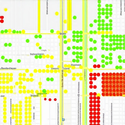 A digital map showing a grid of ranking positions for a local business across a city.